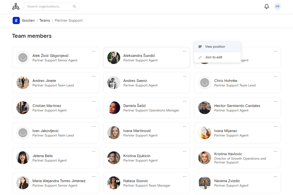 the org chart software interface